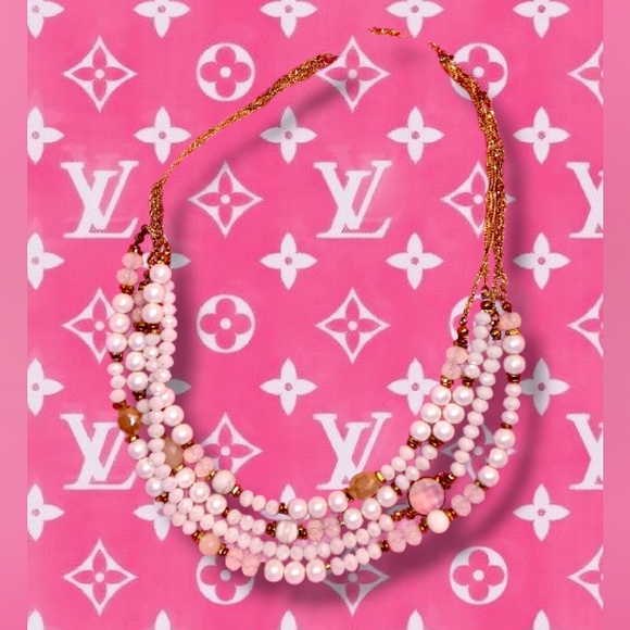 Pearl Crystal Rhinestone Multi-Strand Necklace - Picture 3 of 6